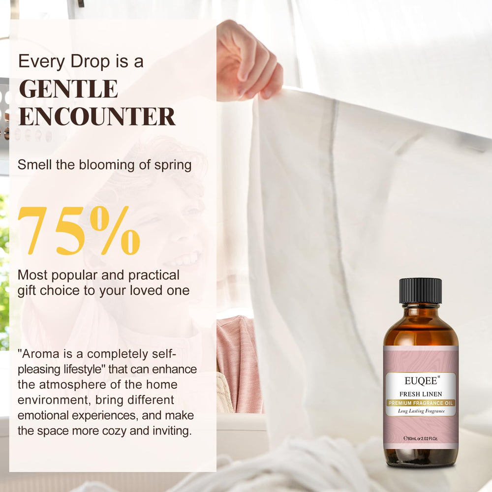 EUQEE Fresh Linen fragrance oil dropper enables precise scent control.