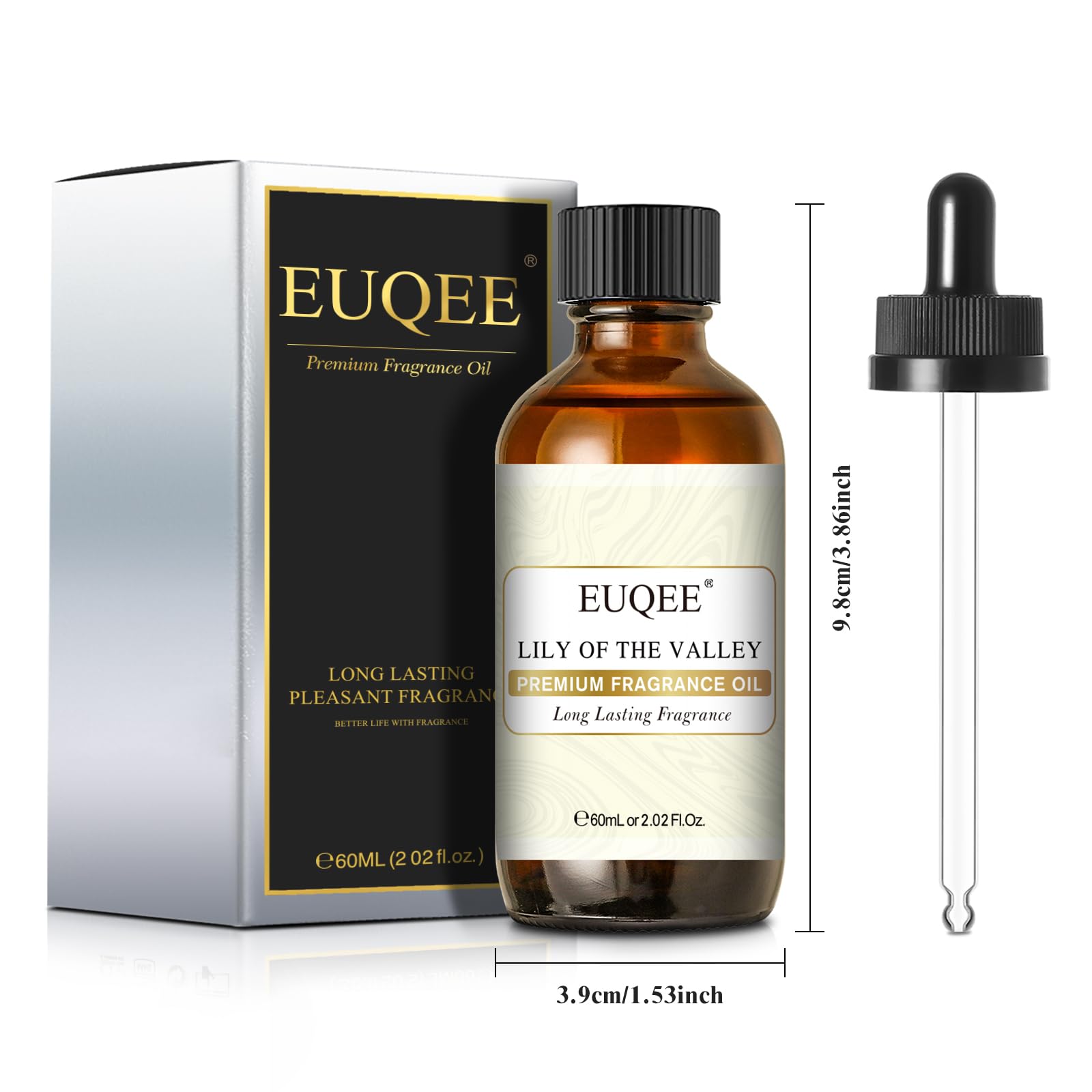 Close-up of the glass dropper bottle for precise, mess-free fragrance measurement.