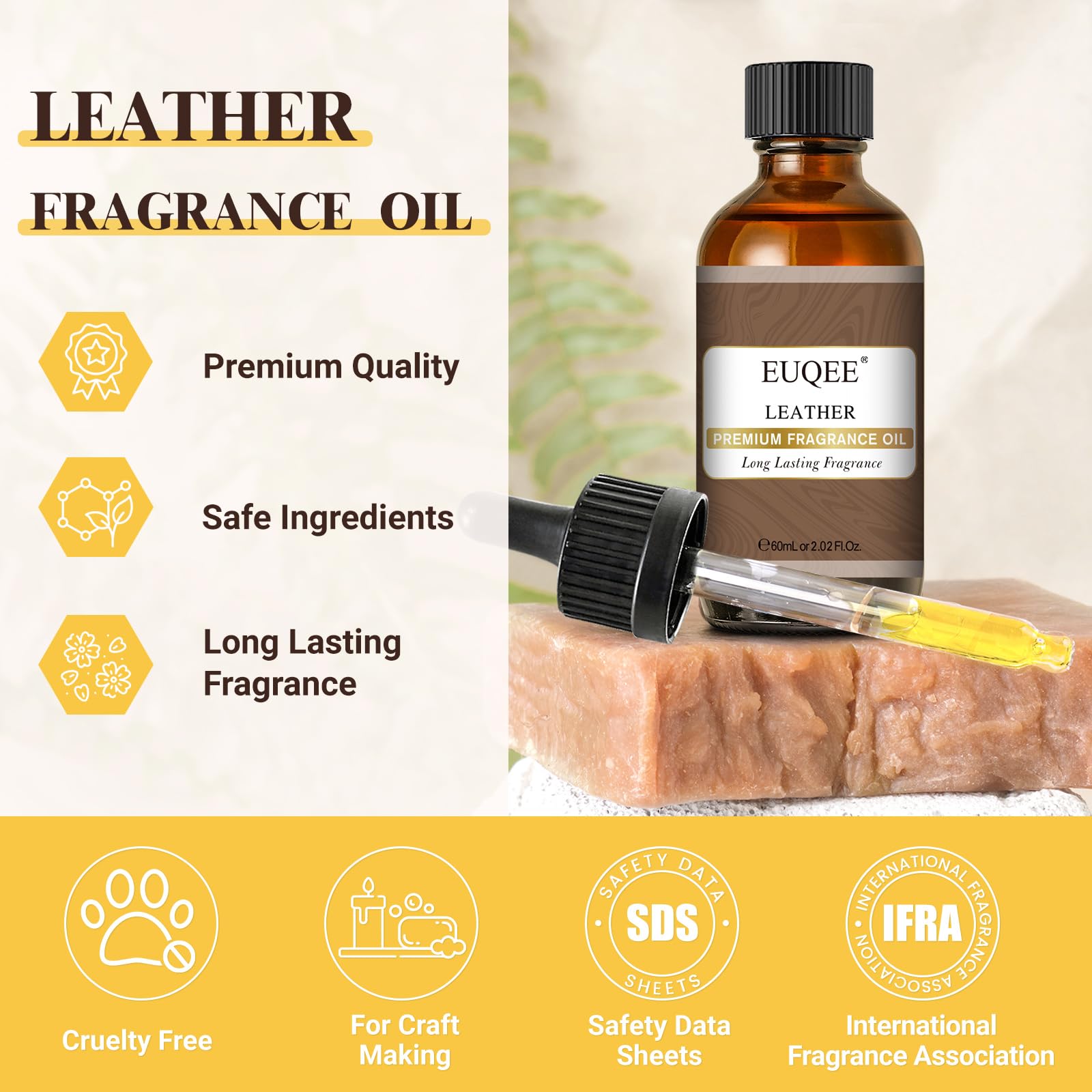 EUQEE Leather fragrance oil dropper for accurate dosing