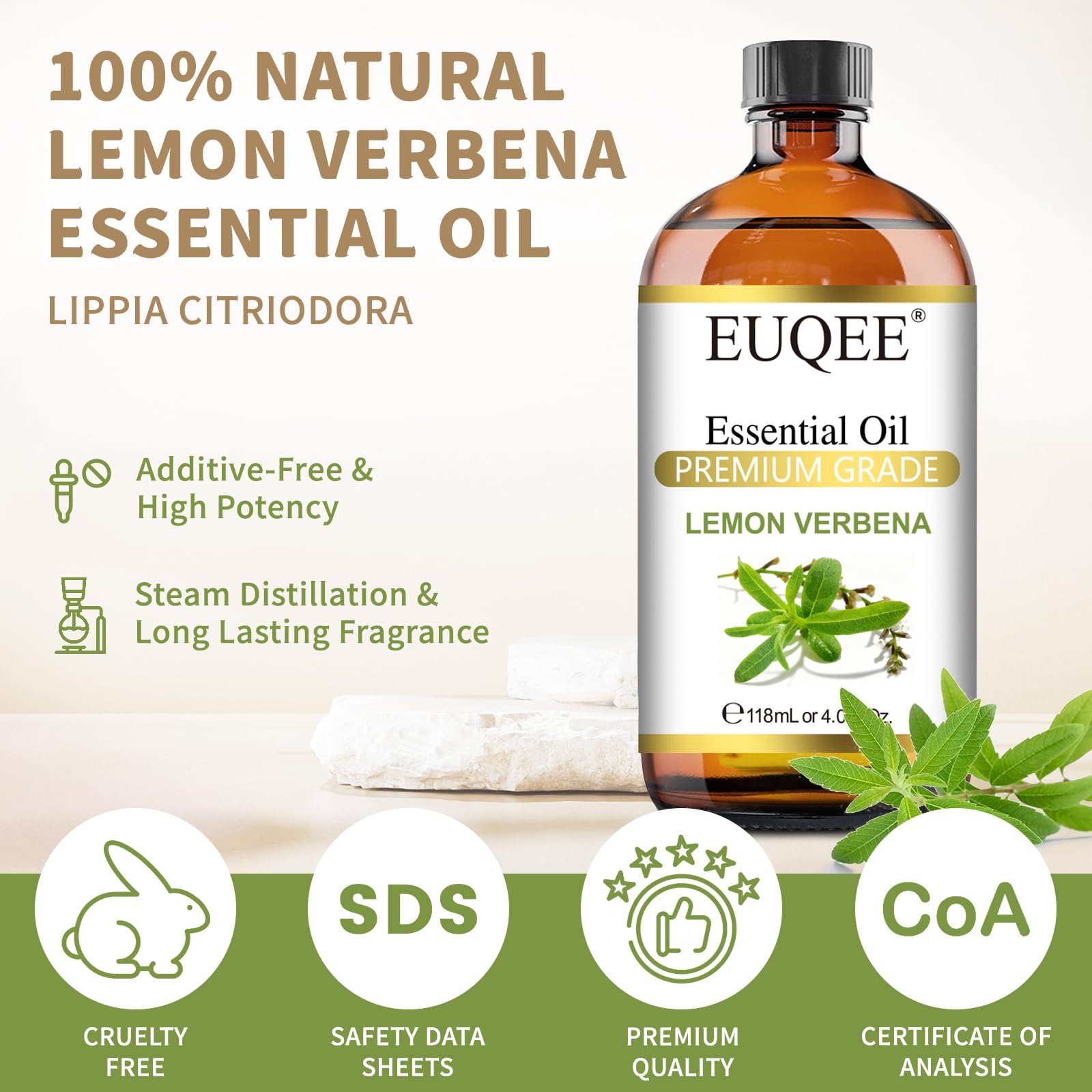 EUQEE Lemon Verbena oil dropper enabling precise dosing in blends