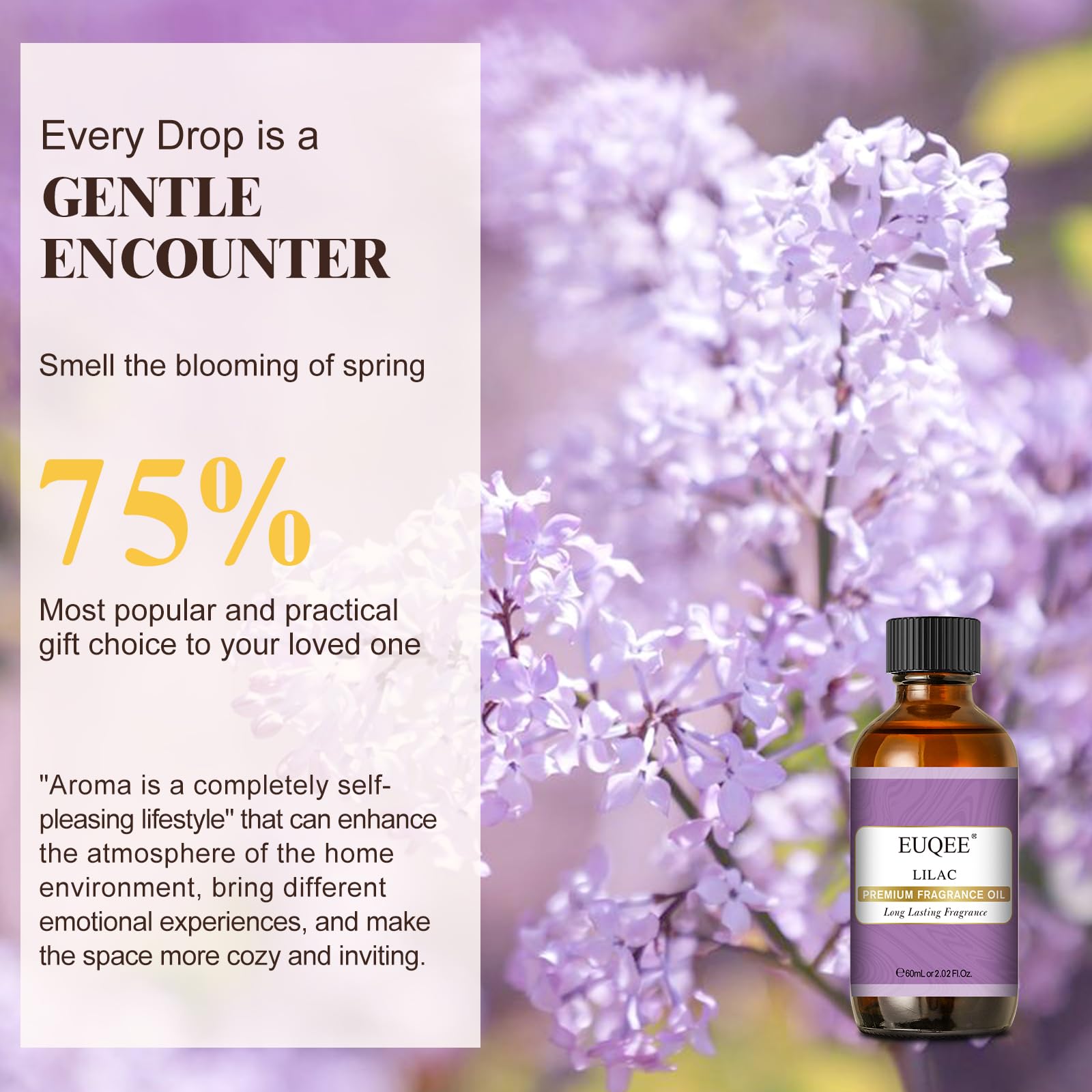 EUQEE Lilac oil adds fragrance to bath bombs for spa-like baths.