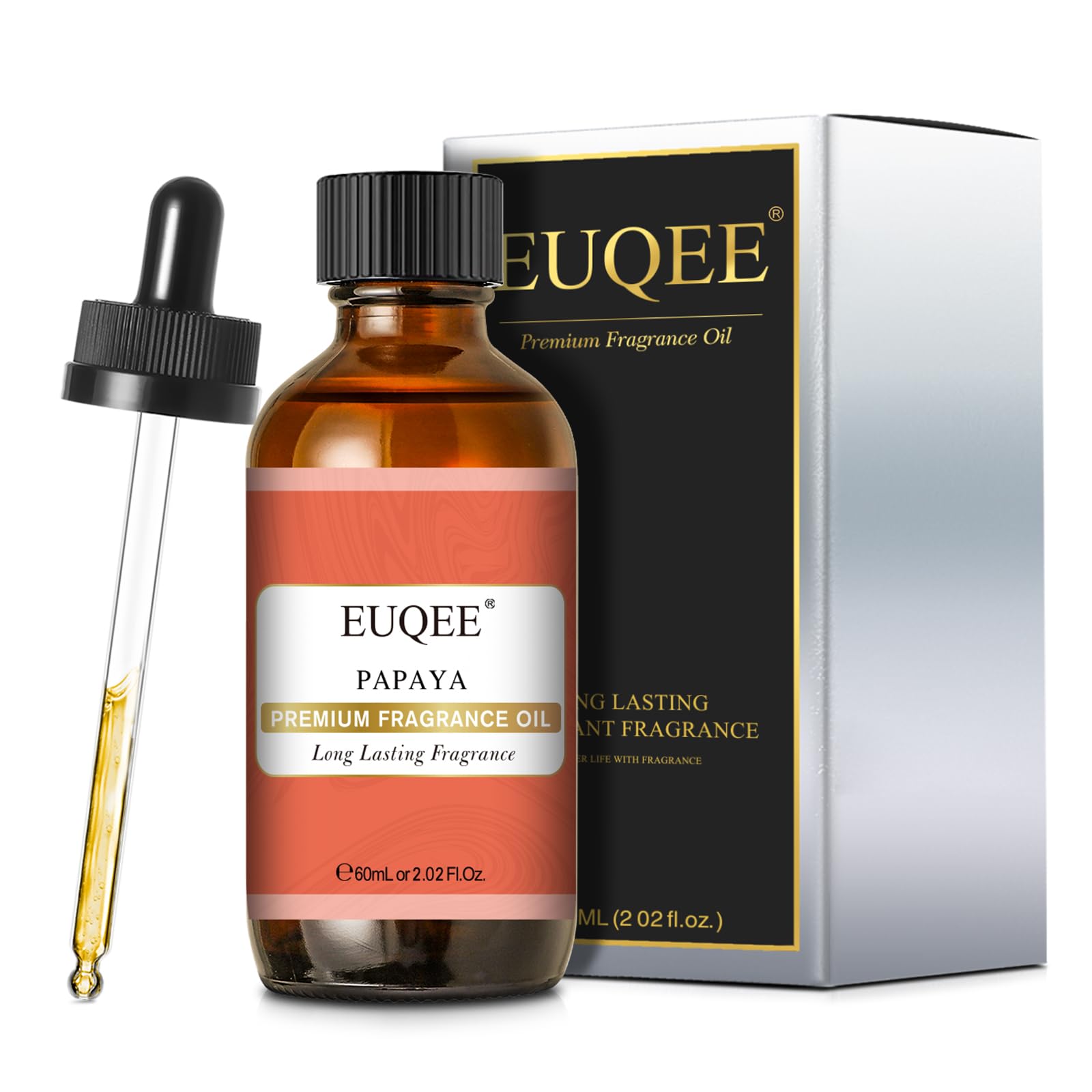 EUQEE Papaya Fragrance Oil close-up emphasizes juicy, tropical aroma.