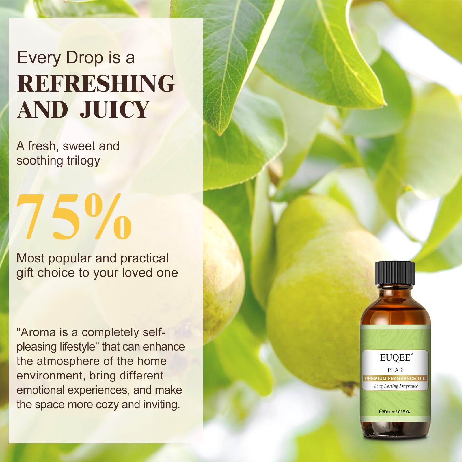 Pear aroma for room diffusion and relaxation with EUQEE