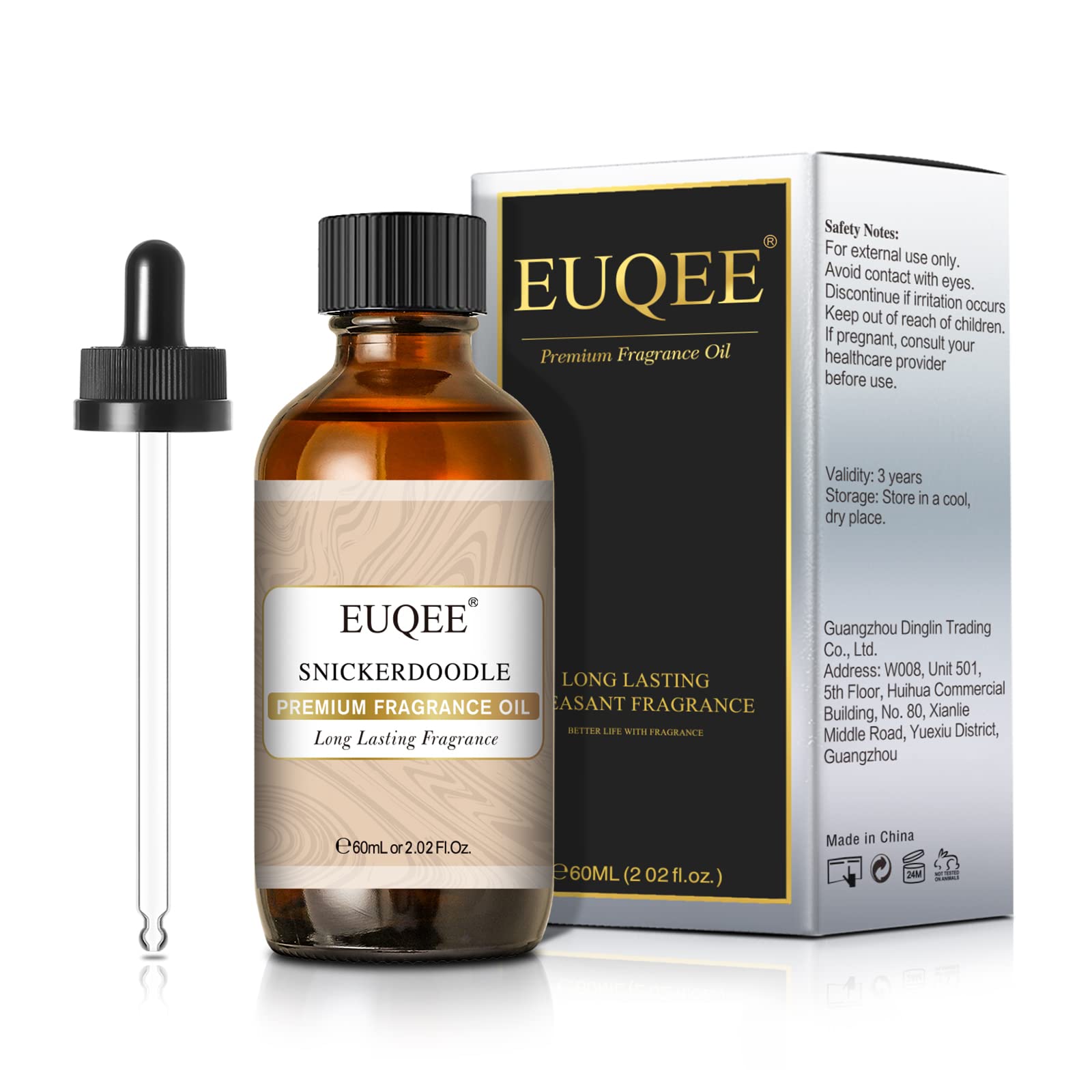 EUQEE Snickerdoodle fragrance oil bottle for premium scent crafting in soaps and diffusers.
