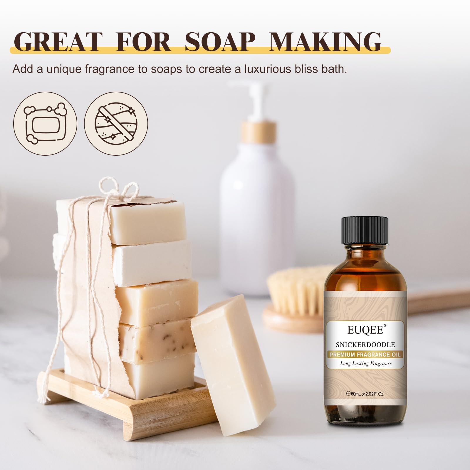 EUQEE Snickerdoodle scent enhances DIY bath bombs and aroma rituals.