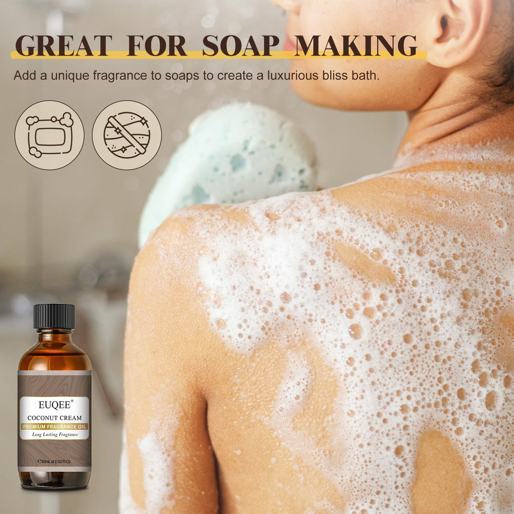 EUQEE soap-making illustration featuring Coconut Cream fragrance oil