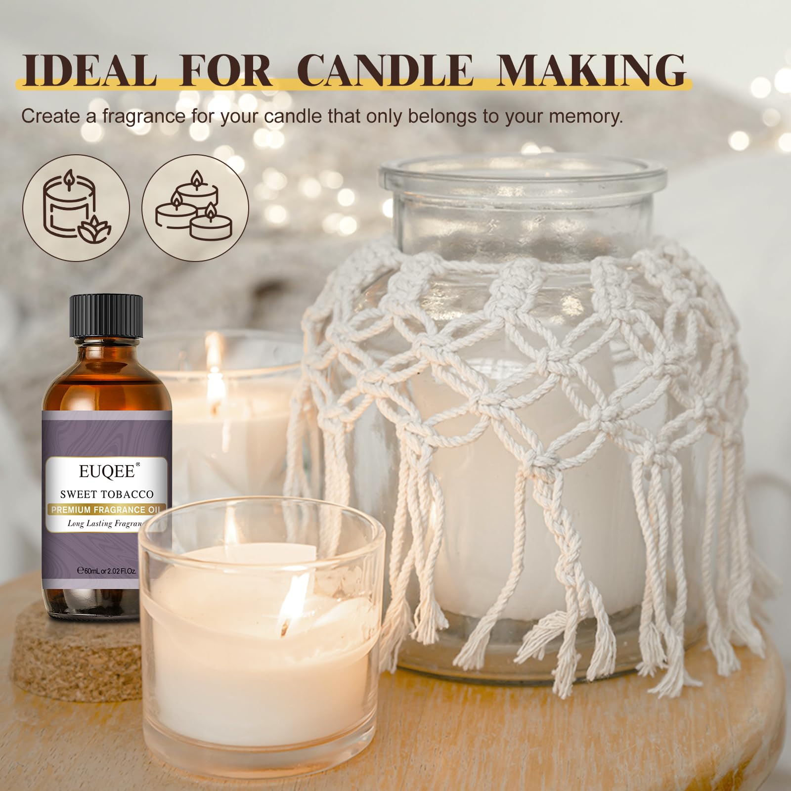 EUQEE Sweet Tobacco fragrance oil for bath salts crafting with soothing notes.