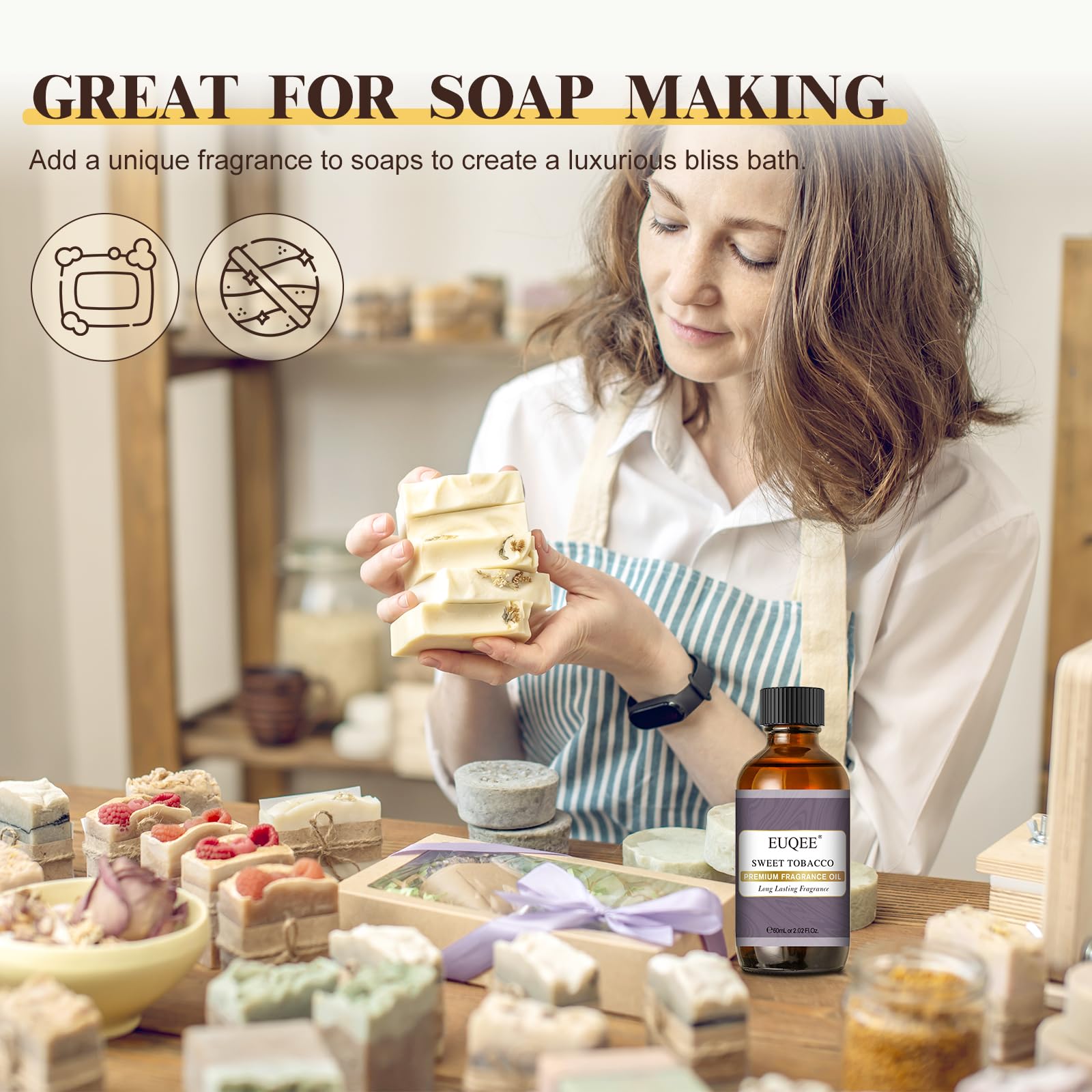 EUQEE Sweet Tobacco fragrance oil for body wash blends with vanilla warmth.