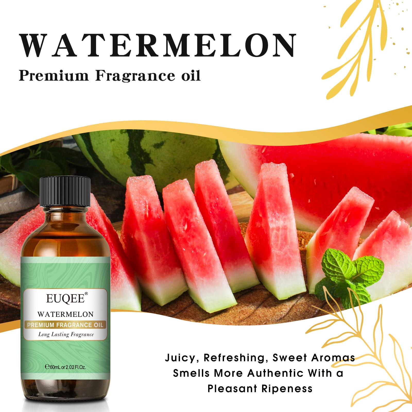 EUQEE Watermelon Fragrance Oil with glass dropper delivers precise drops for accurate blending.