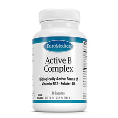 EuroMedica Active B Complex bottle front view showing daily heart and nervous system support.