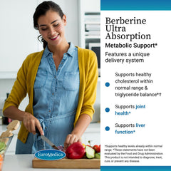 EuroMedica berberine capsules closeup emphasizes high-absorption capsules for cellular function.
