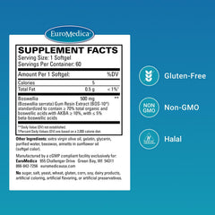 Close-up of EuroMedica BosPro softgels highlighting 500 mg extract.
