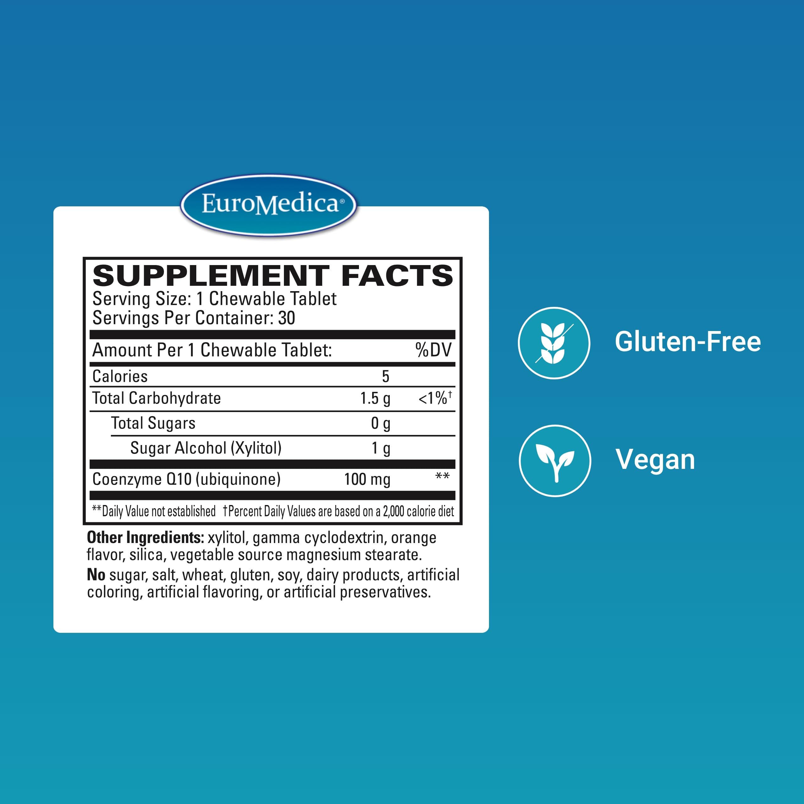 EuroMedica CoQ10 chewable tablet pack supports convenient daily energy.