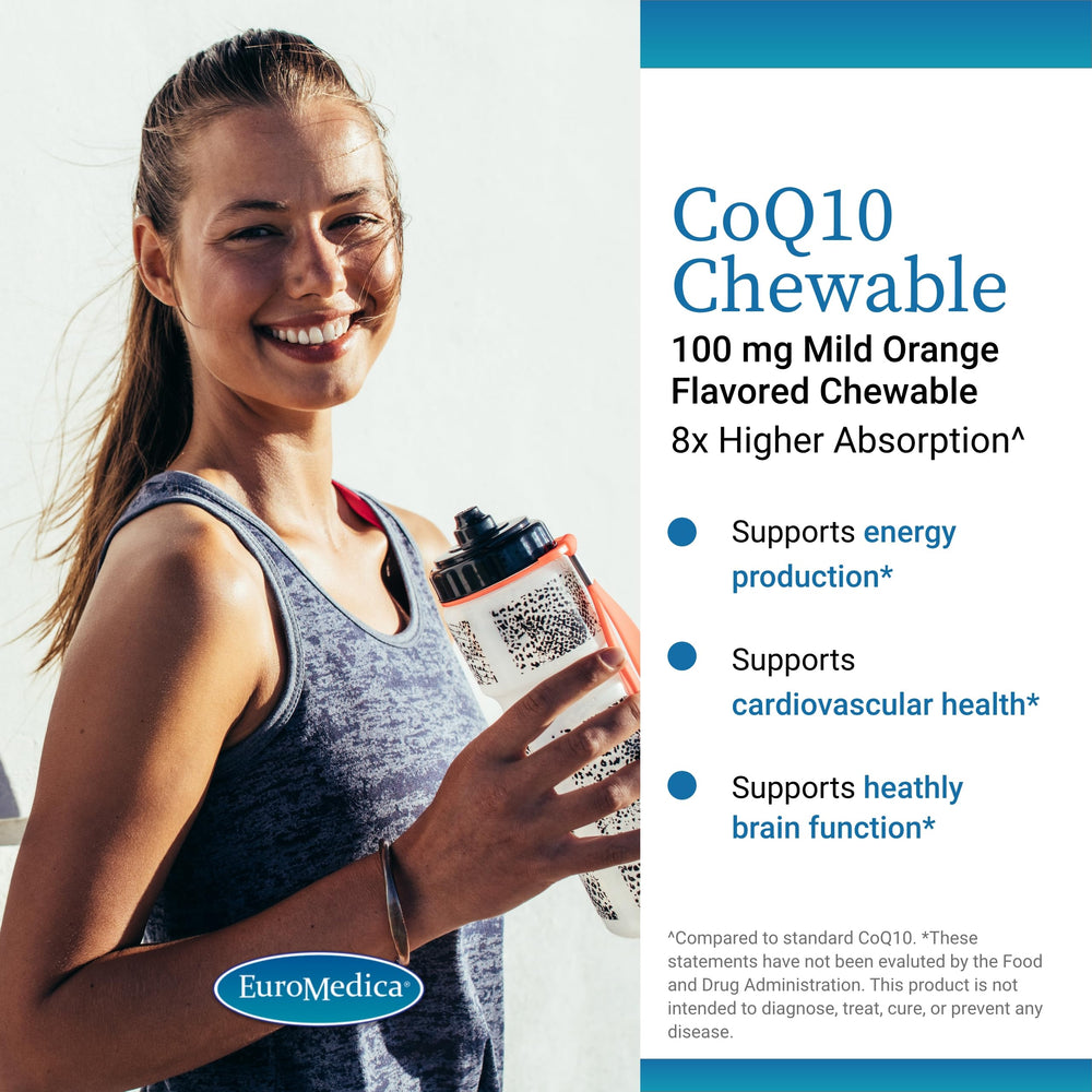 EuroMedica CoQ10 higher absorption formula close-up demonstrates enhanced uptake.