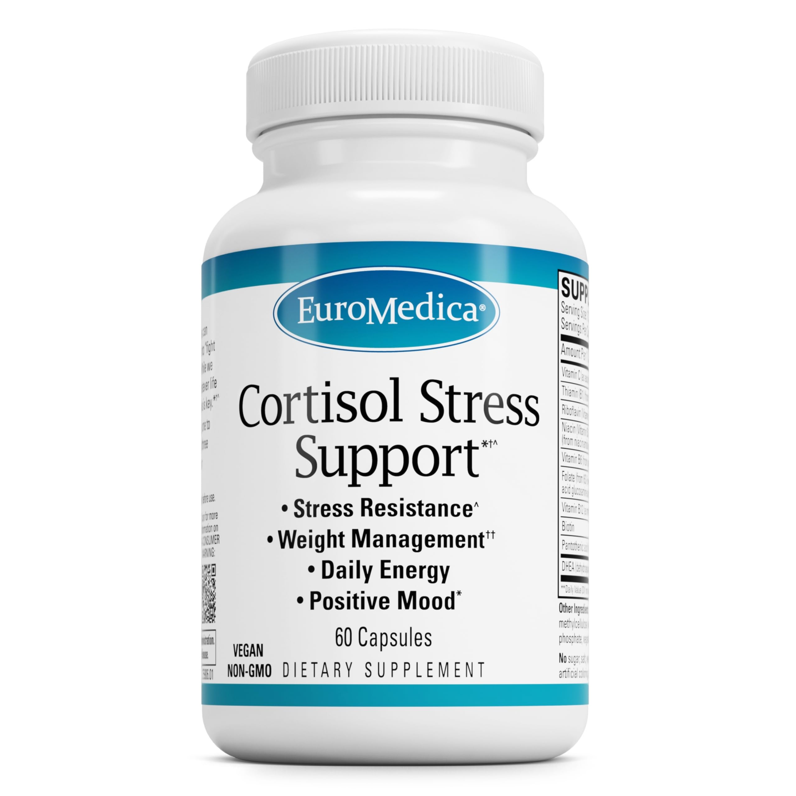 EuroMedica Cortisol Stress Support bottle ready for daily energy and immune support