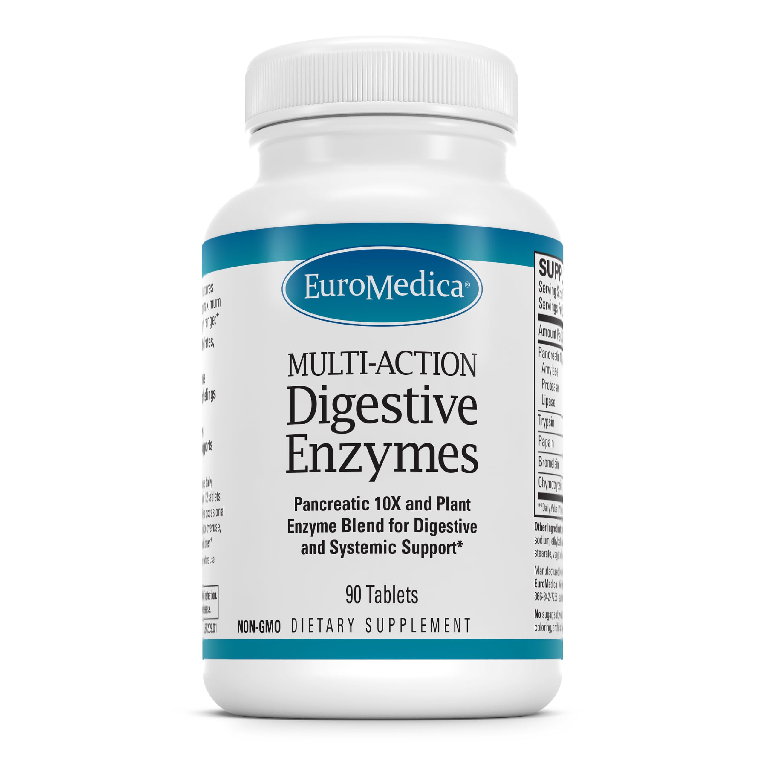 EuroMedica Multi-Action Digestive Enzymes bottle front for daily support.