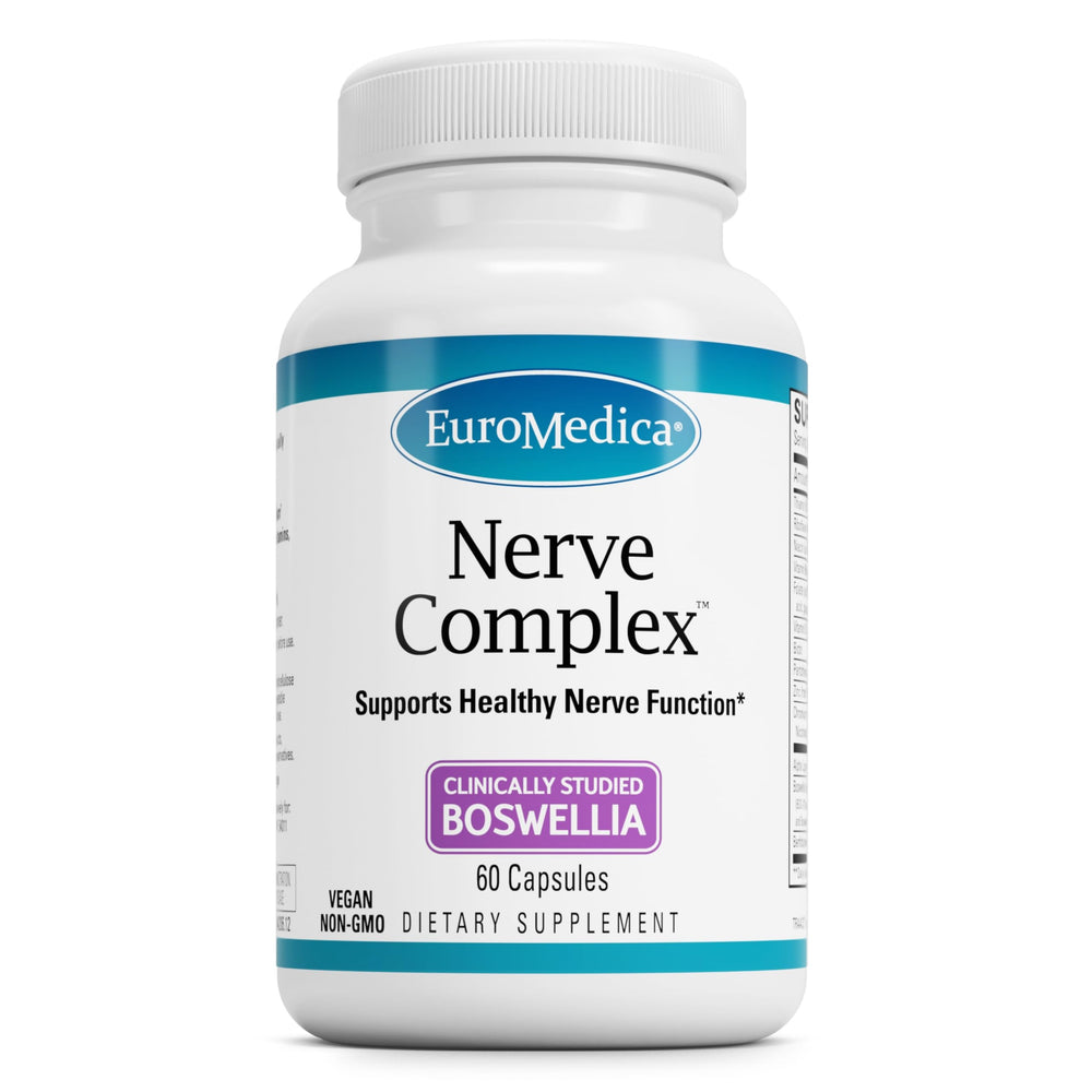 EuroMedica Nerve Complex bottle showing vegan capsules for nerve health.
