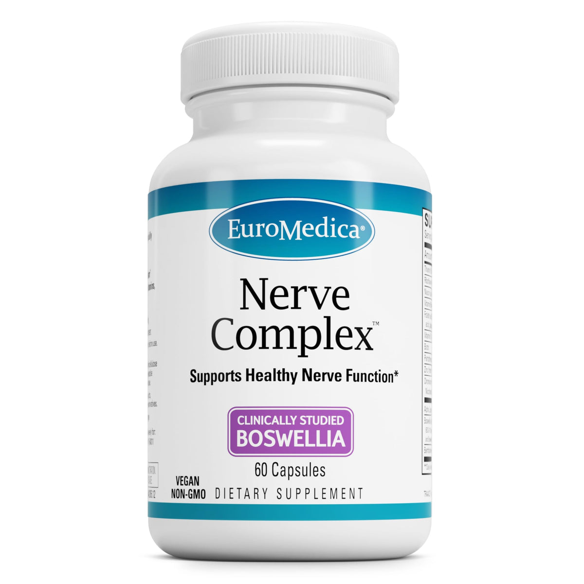 EuroMedica Nerve Complex bottle showing vegan capsules for nerve health.