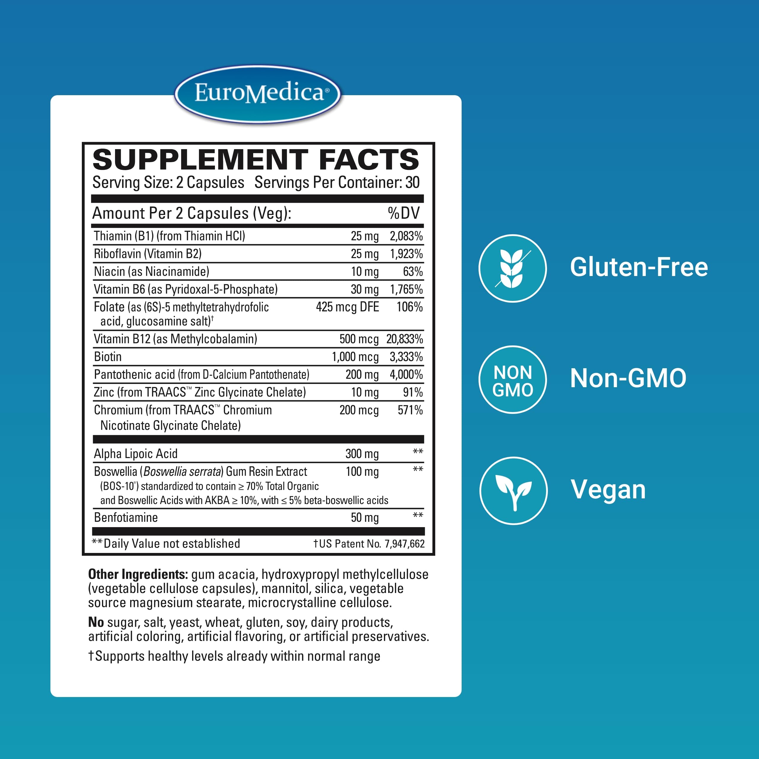 Close-up of EuroMedica Nerve Complex capsules for daily nerve health.