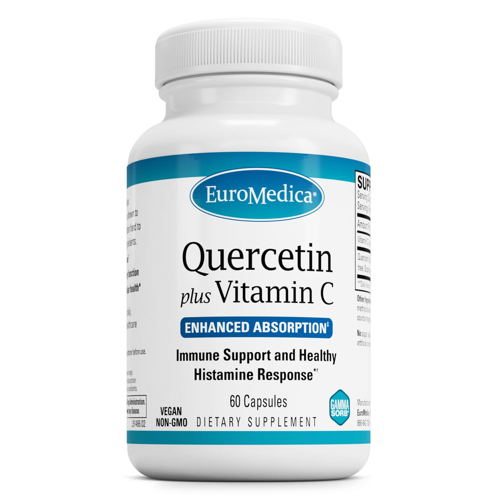 EuroMedica Quercetin Plus Vitamin C bottle front for daily immune support.