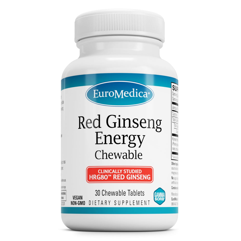 EuroMedica Red Ginseng Energy bottle pour highlights easy dosing for daily focus and sustained energy.