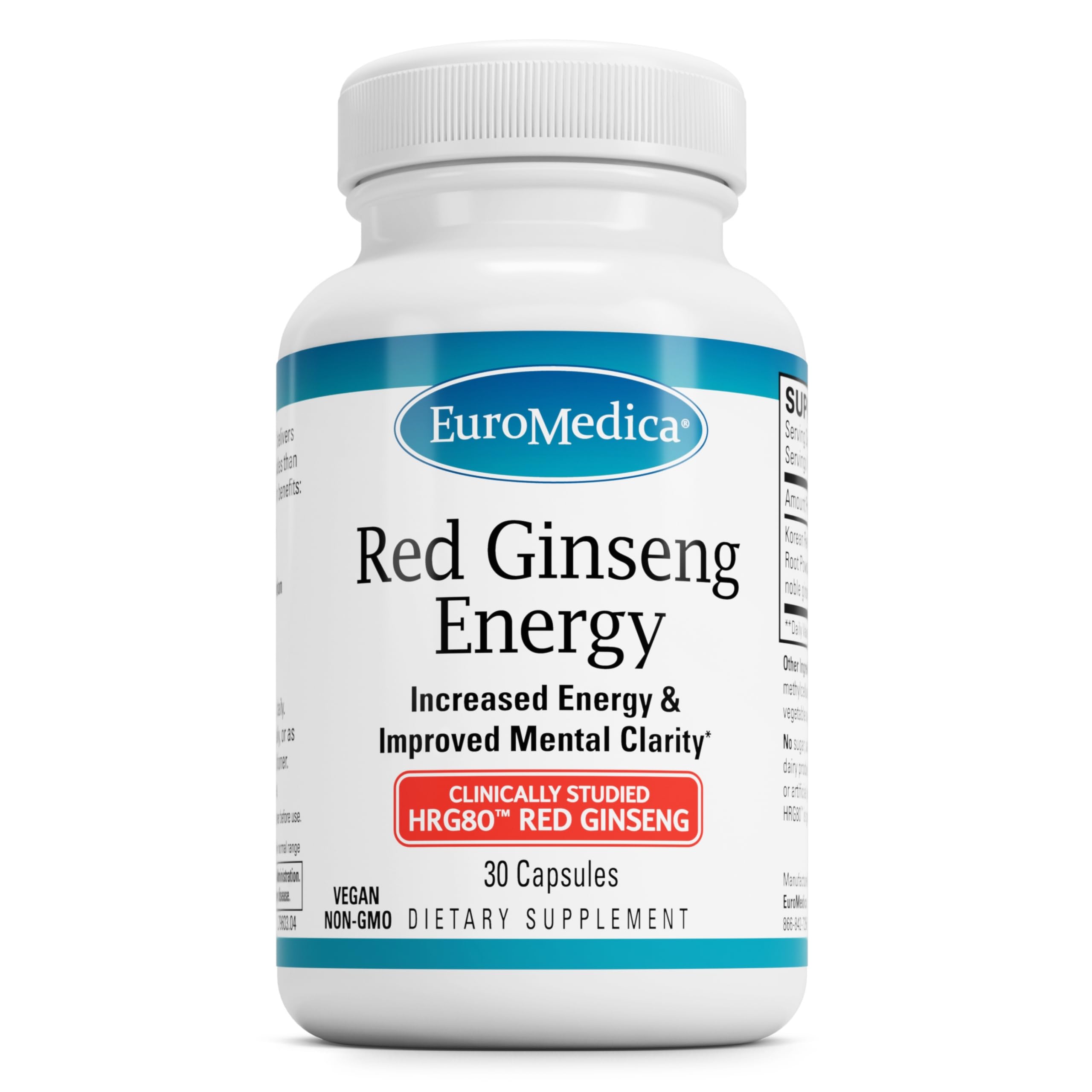 EuroMedica Red Ginseng Energy bottle with capsules for daily focus