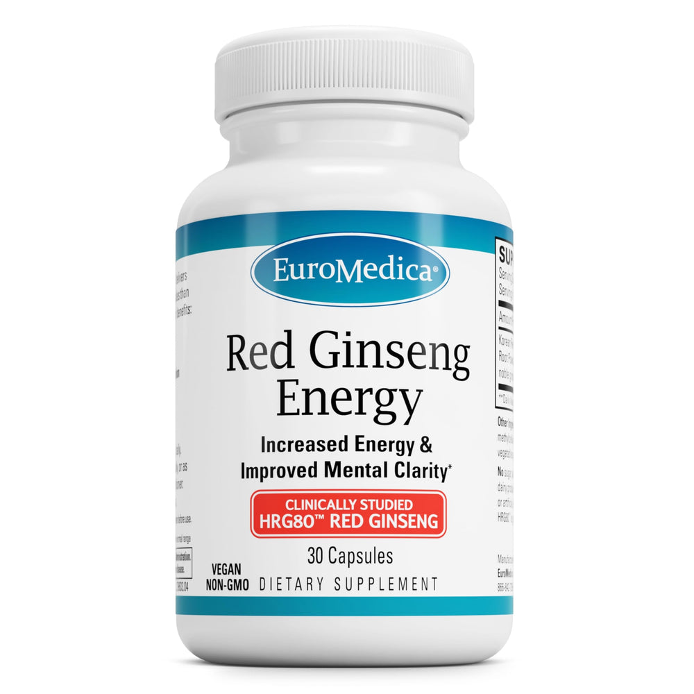EuroMedica Red Ginseng Energy bottle with capsules for daily focus