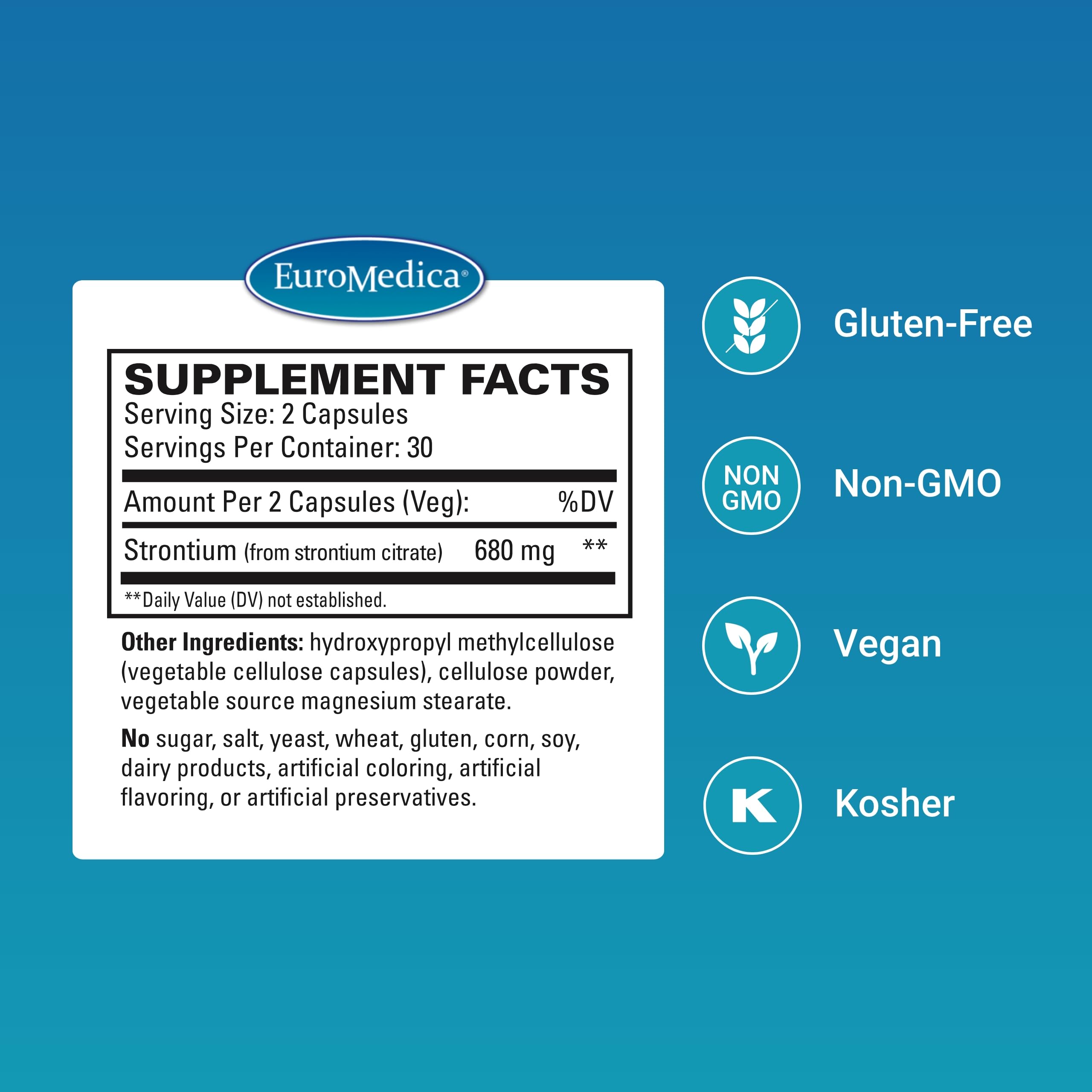 EuroMedica Strontium capsules close-up showing vegan capsules