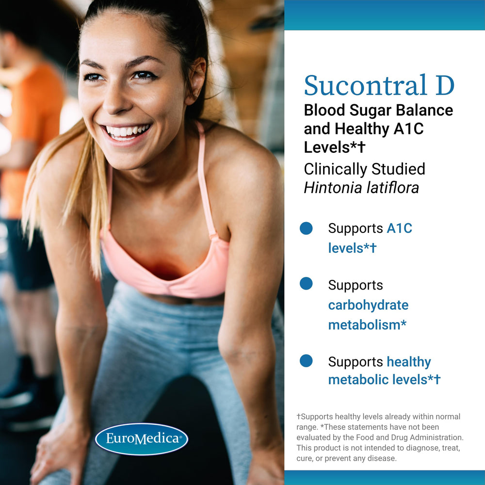 EuroMedica Sucontral D graphic showing zinc and chromium with B vitamins for metabolism