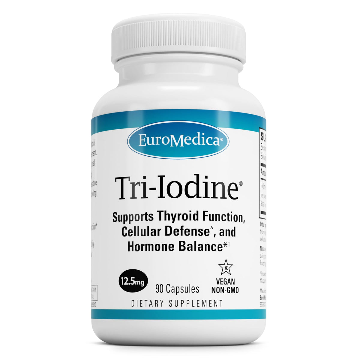 EuroMedica Tri-Iodine bottle cap close-up for easy daily dosing.