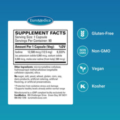 EuroMedica Tri-Iodine capsules close-up showing three-iodine blend for thyroid support.