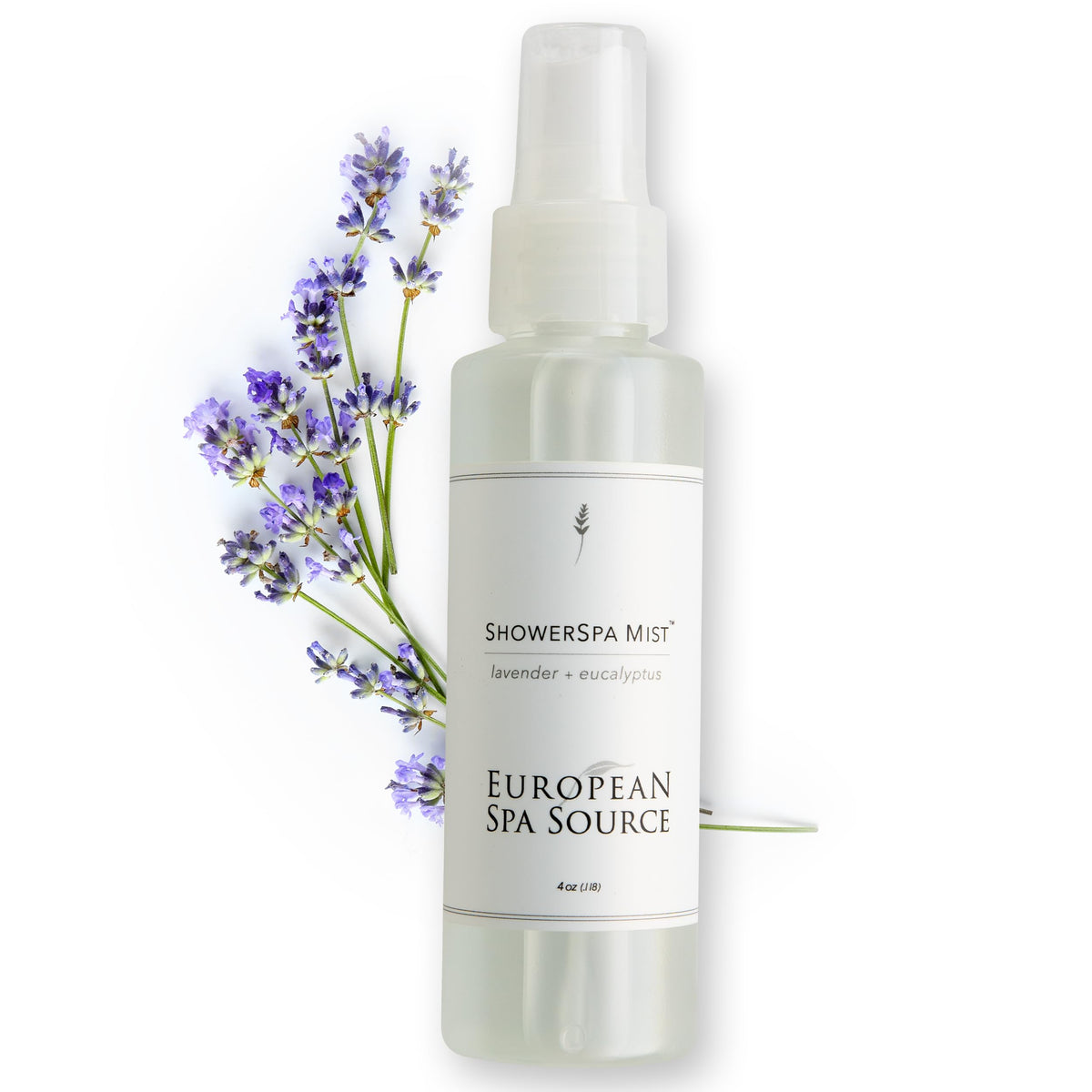 European Spa Source Lavender Eucalyptus ShowerMist bottle ready for home spa use.