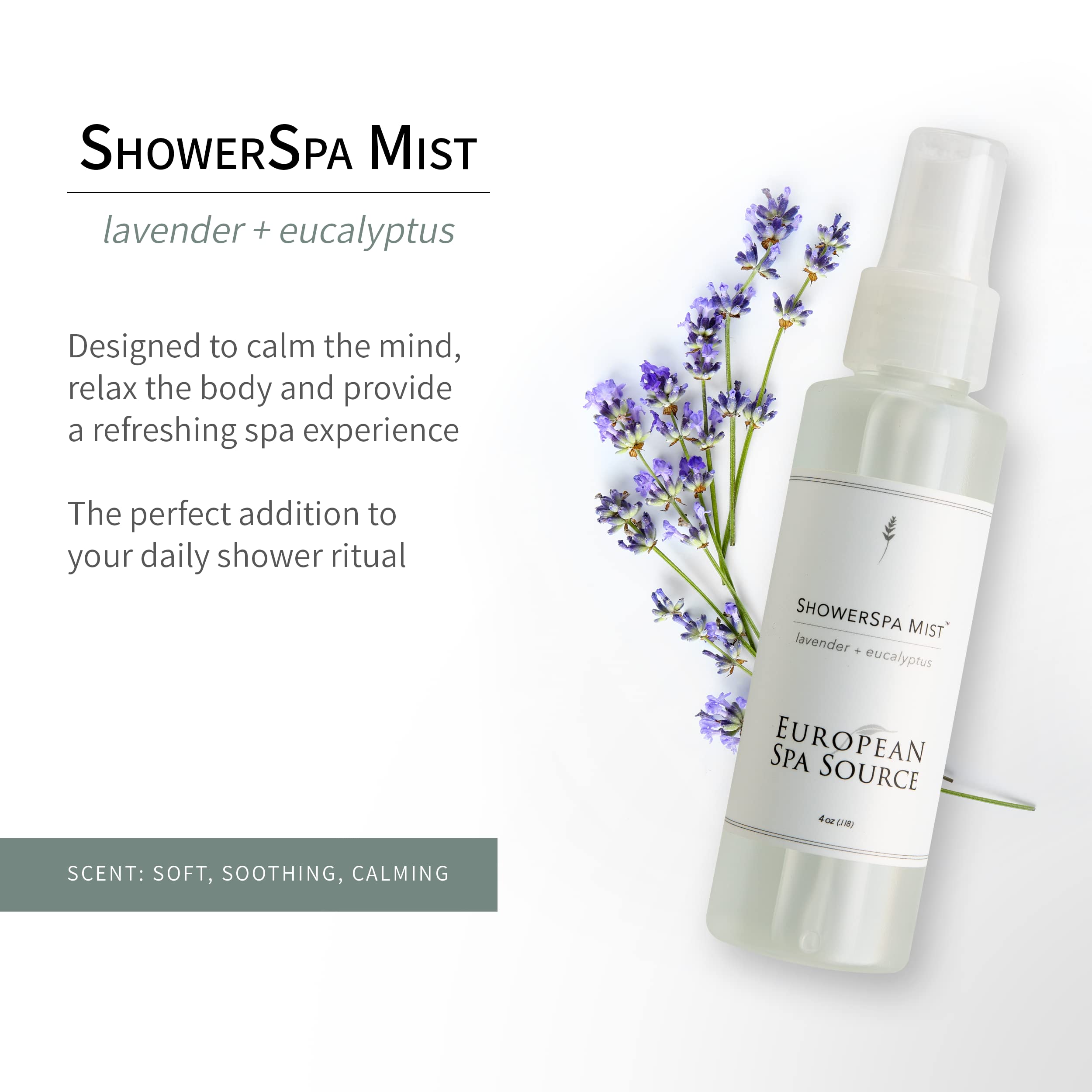 European Spa Source Lavender Eucalyptus ShowerMist mist in action during shower.