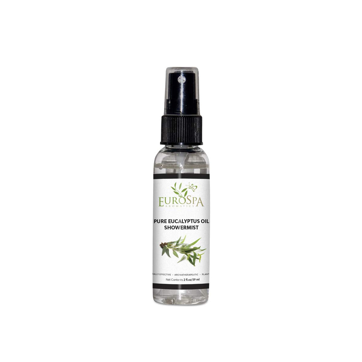 EuroSpa Aromatics Pure Eucalyptus ShowerMist bottle on shelf for refreshing spa-like aromatherapy