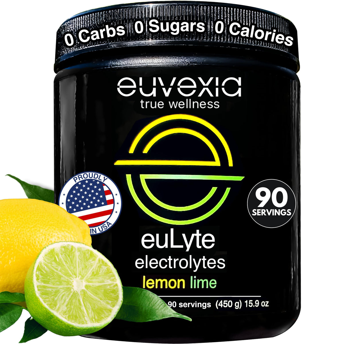 Euvexia euLyte lemon-lime powder tub for zero-sugar hydration