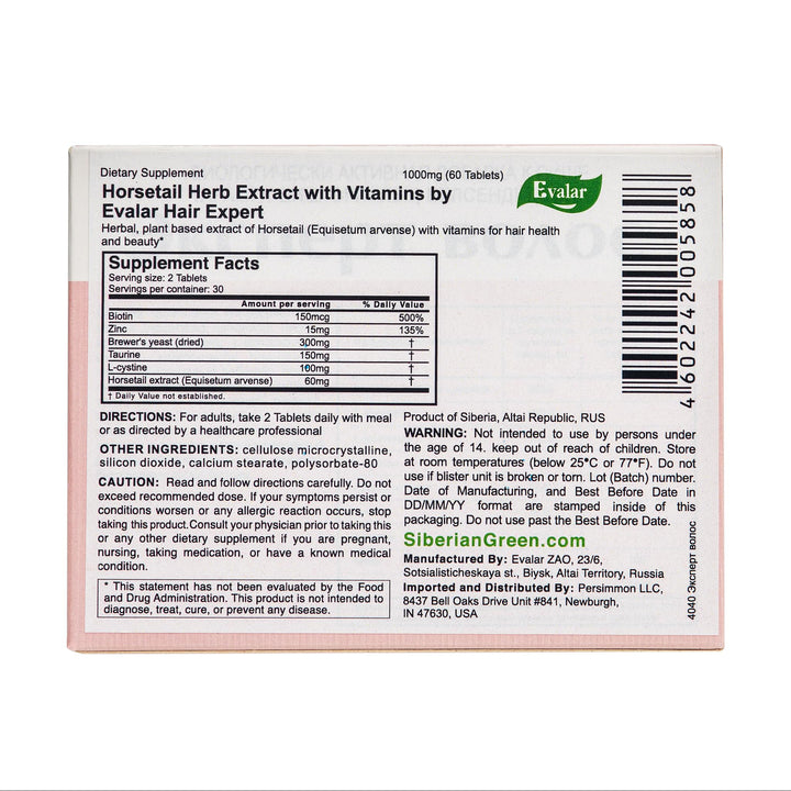 Evalar Expert Hair Horsetail tablets on hand for daily use
