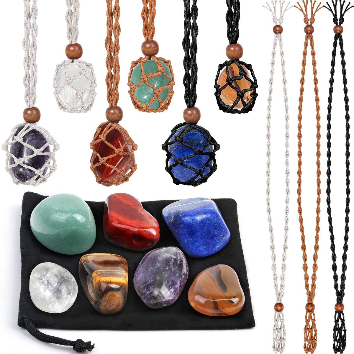 Evatage crystals necklace holders set with natural stones for meditation and decor