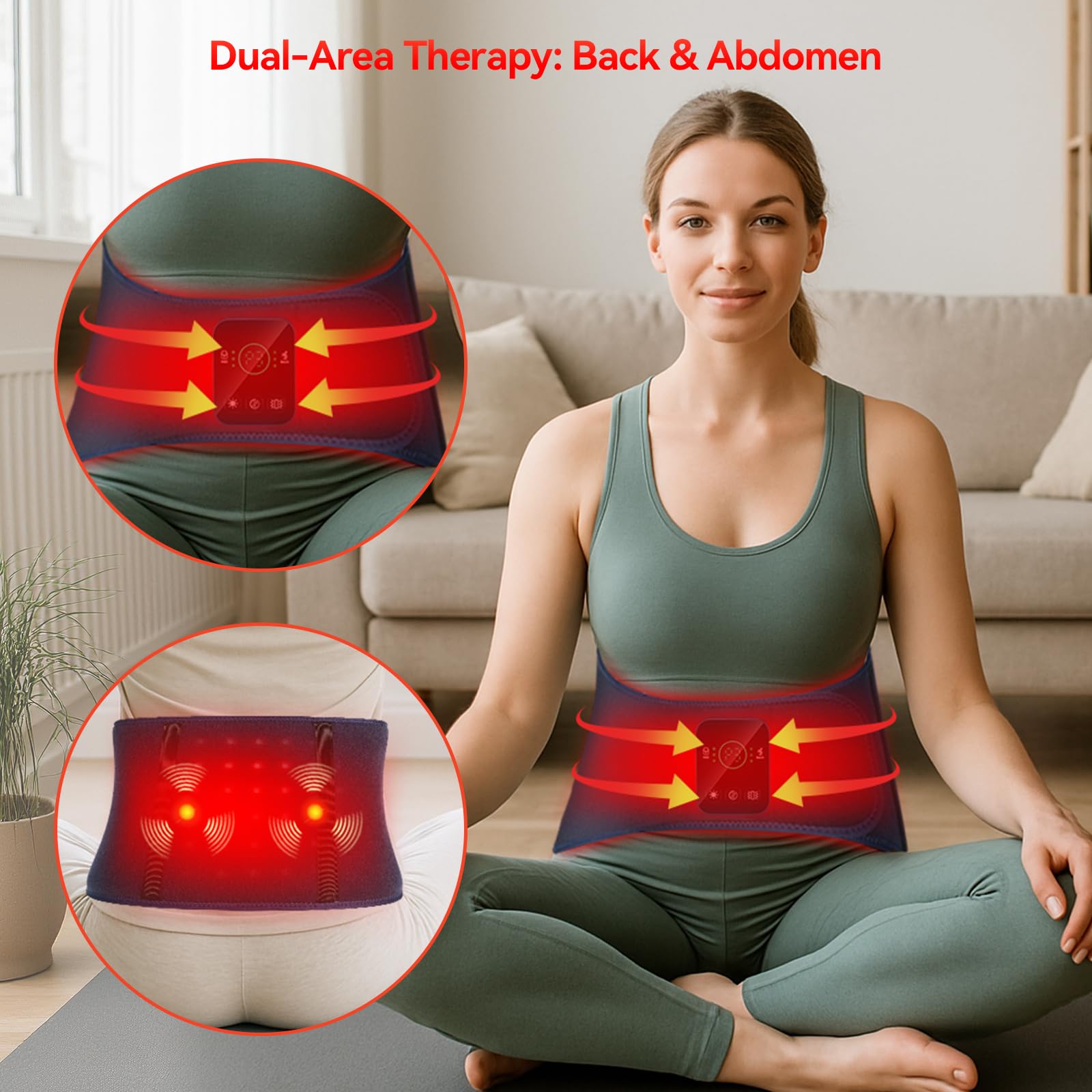 EVATEALE red light therapy belt back view showing adjustable strap for versatile fit