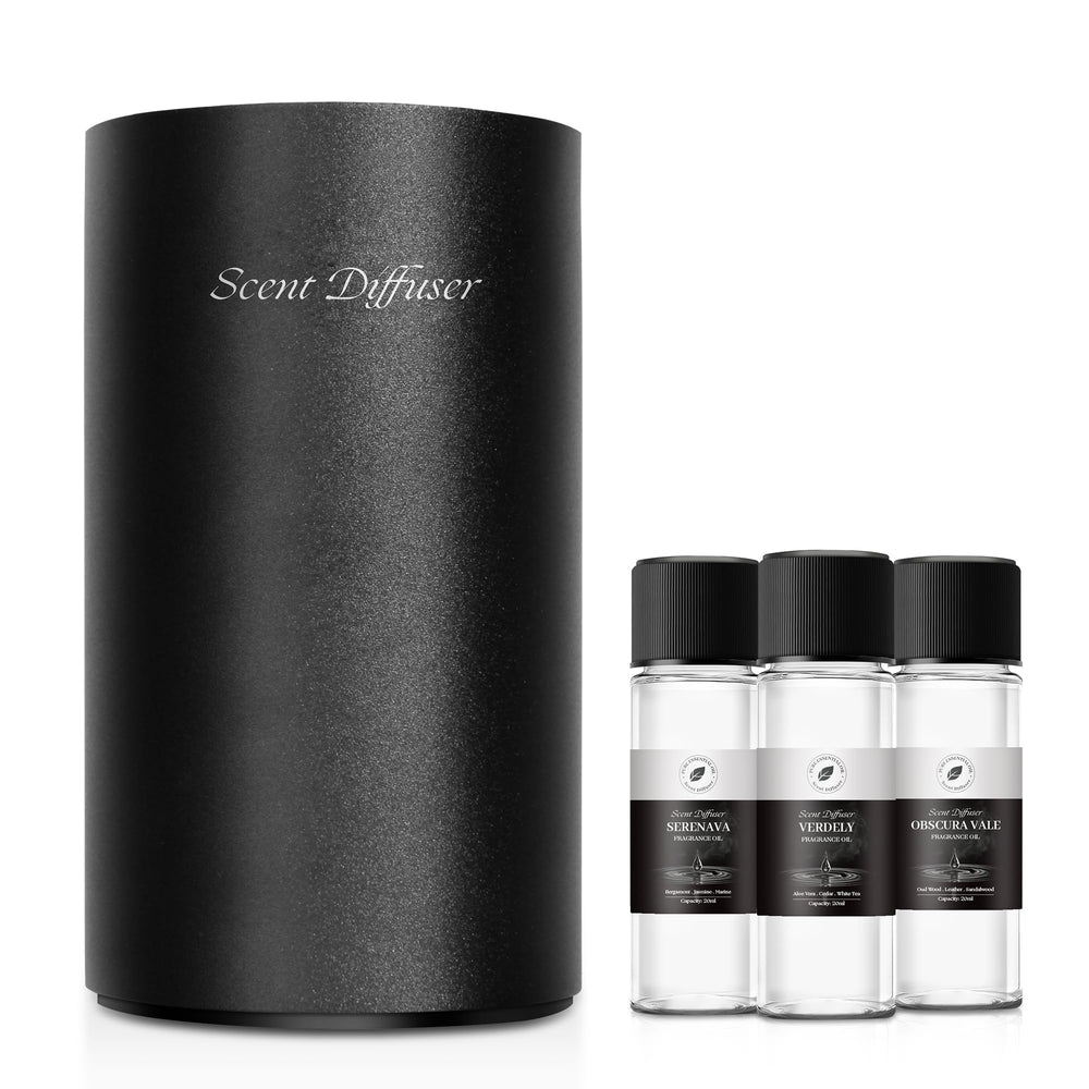 EvCZen waterless diffuser front view in black for compact, room-filling aroma.