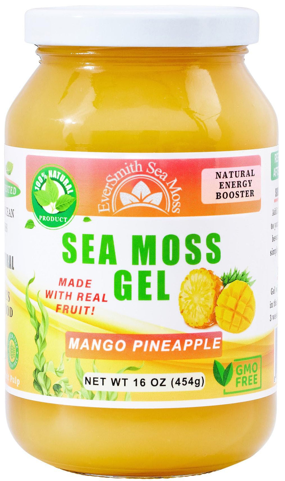 EverSmith Organics sea moss gel packaging label signals USA-made quality.