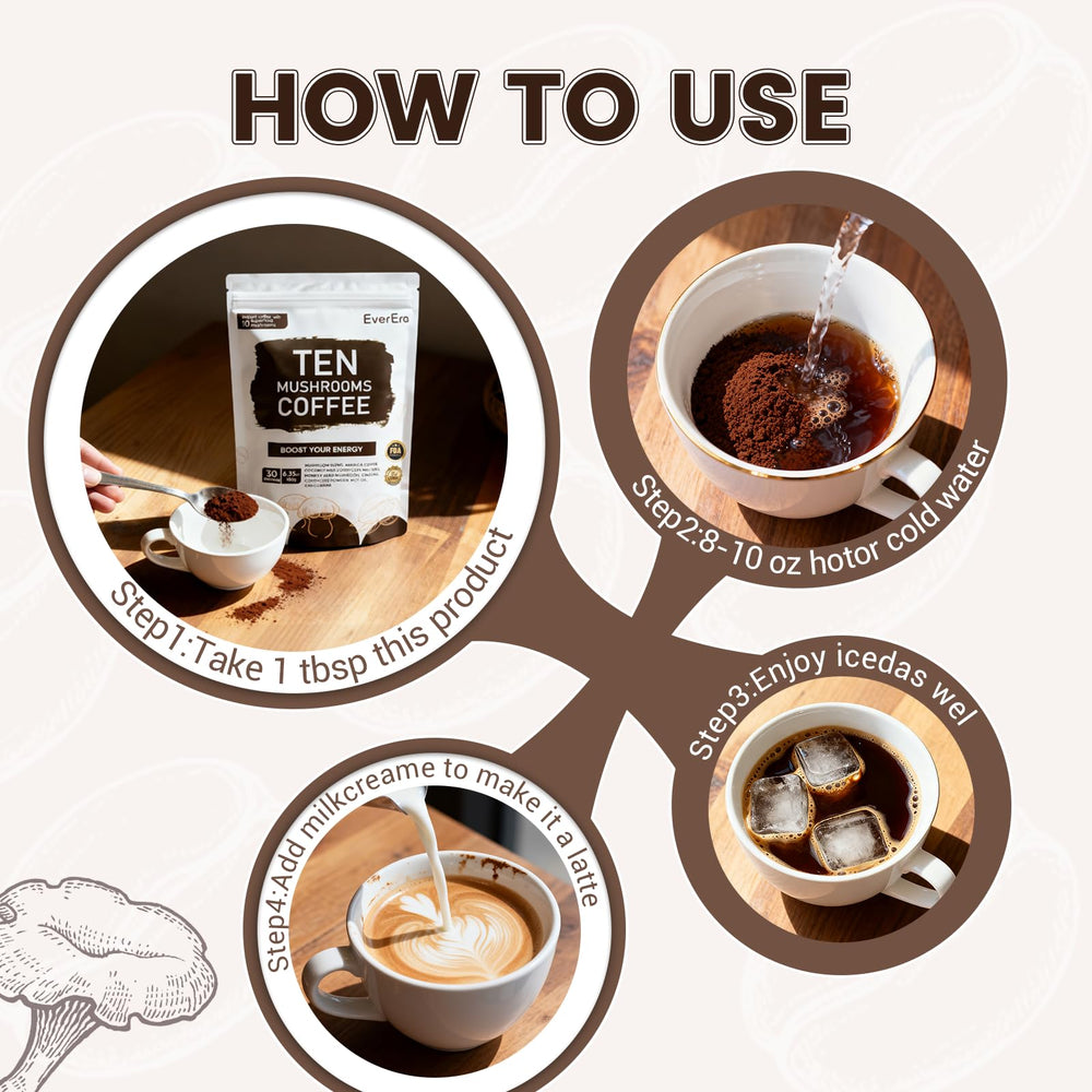 EverEra mushroom coffee on a desk signaling steady energy for productive mornings.