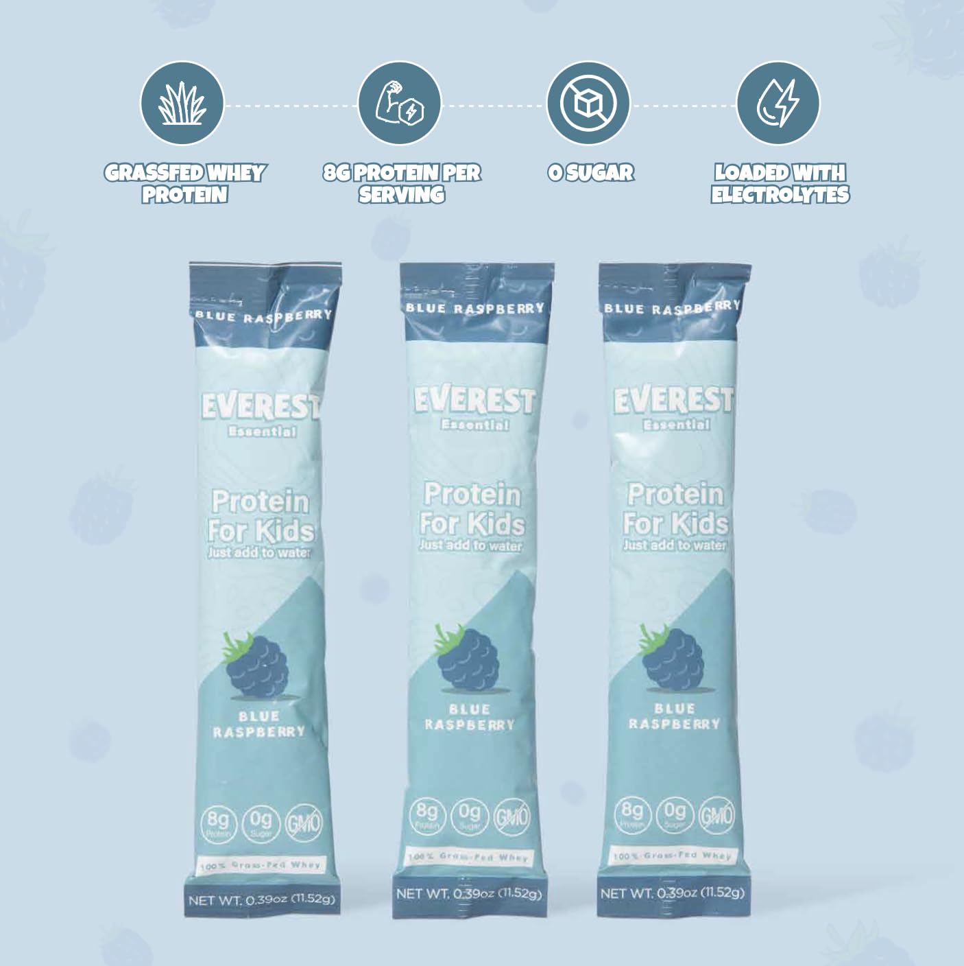 Everest Essential Kids Clear Whey ingredients label highlights a clean formula