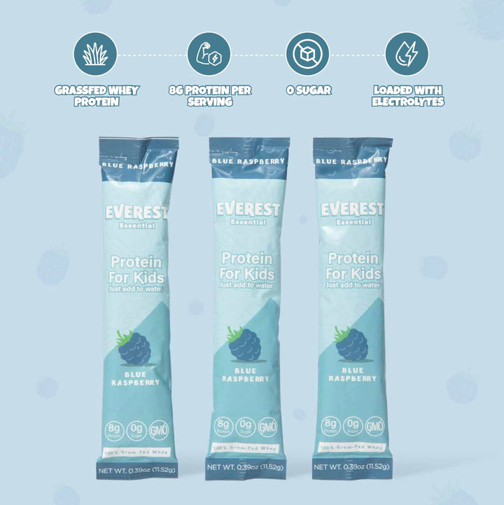 Everest Essential Kids Clear Whey ingredients label highlights a clean formula