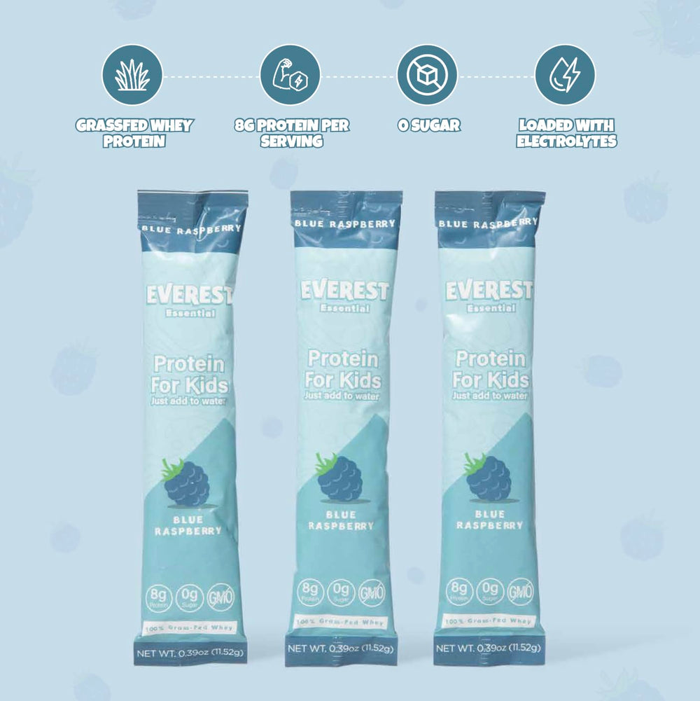 Everest Essential Kids Clear Whey ingredients label highlights a clean formula
