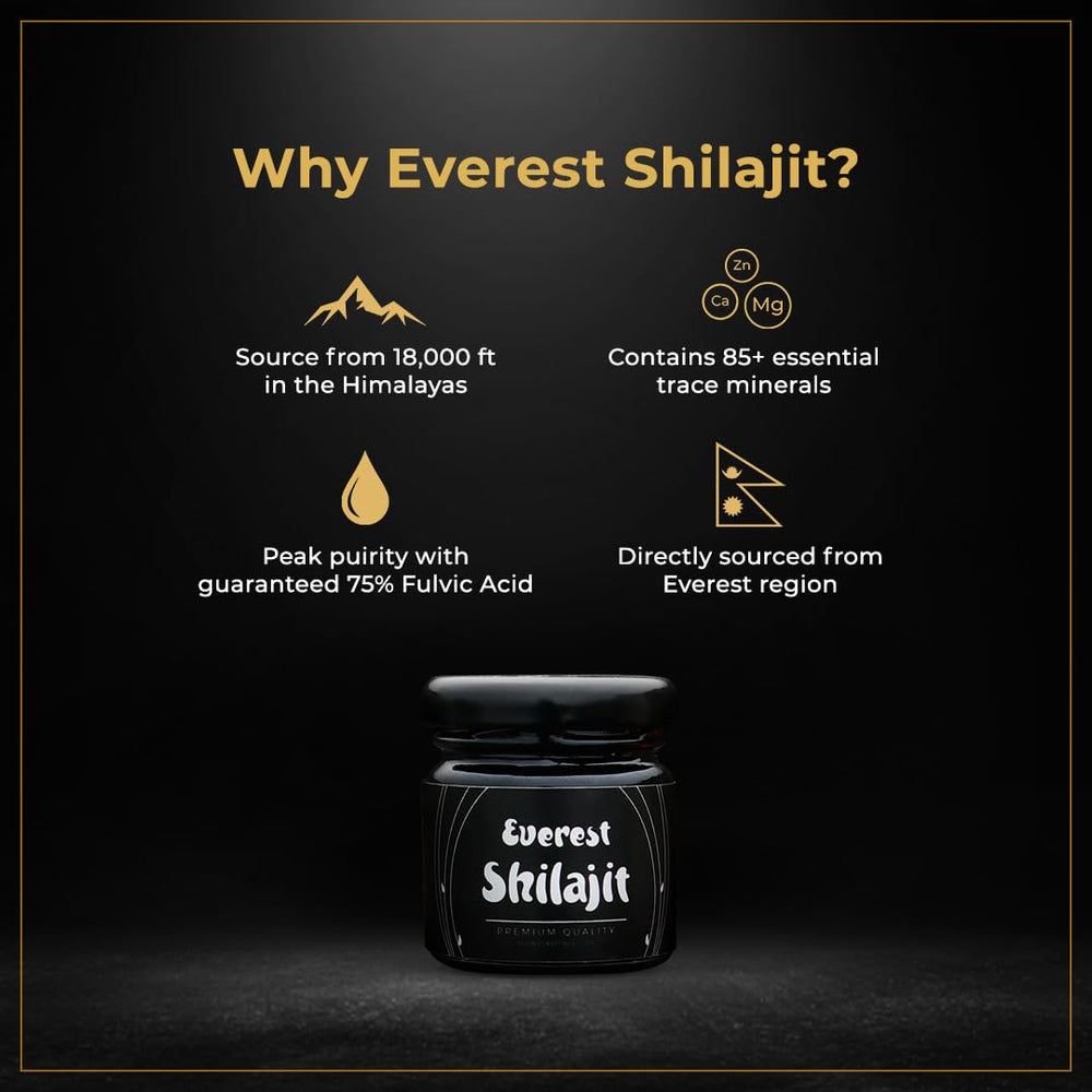 Close-up of Everest Shilajit resin showing rich texture and 85+ minerals.