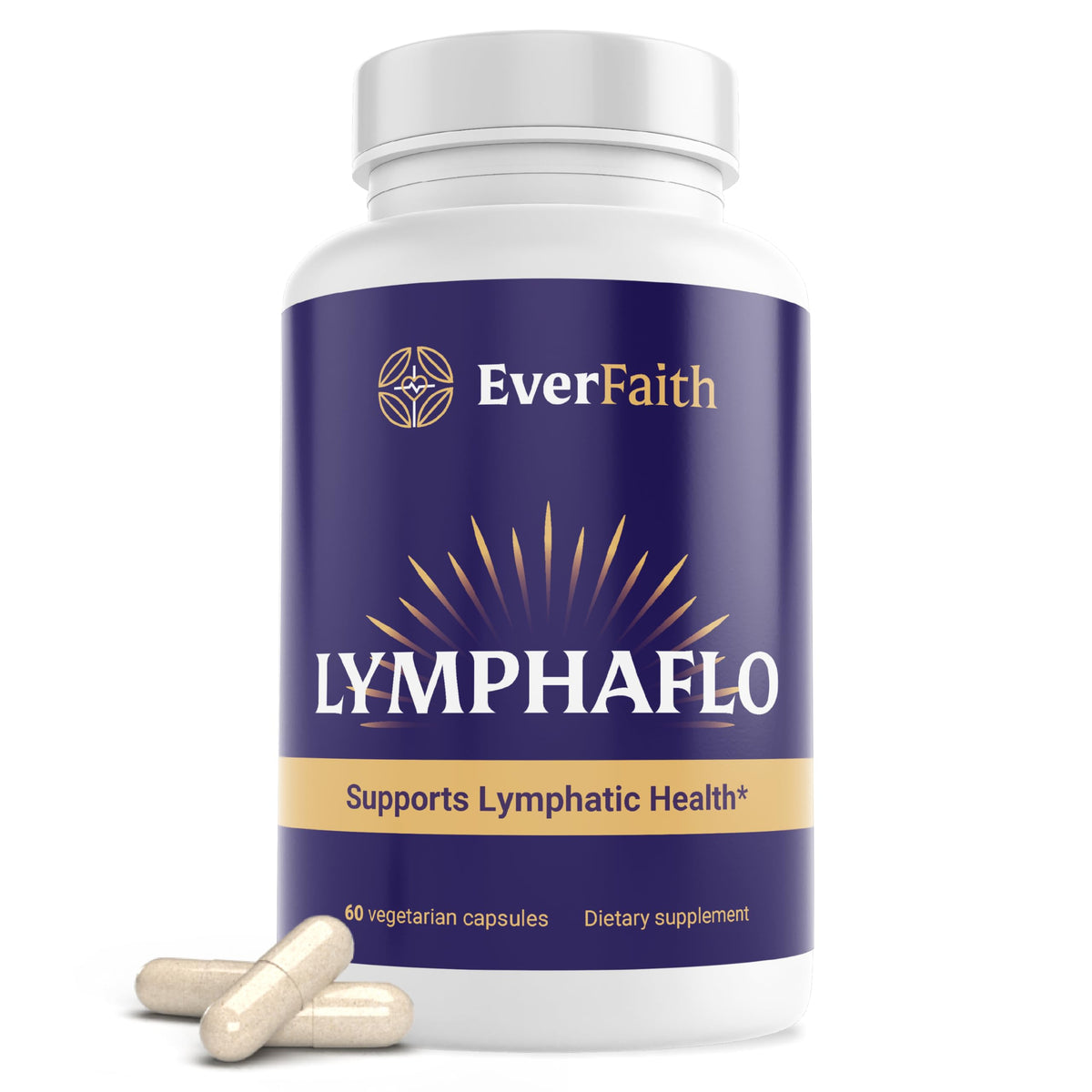 Everfaith LymphaFlo bottle front view with capsules for lymph support and daily wellness
