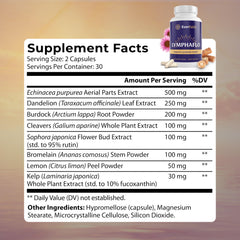 Everfaith LymphaFlo capsules close-up highlighting plant-based ingredients