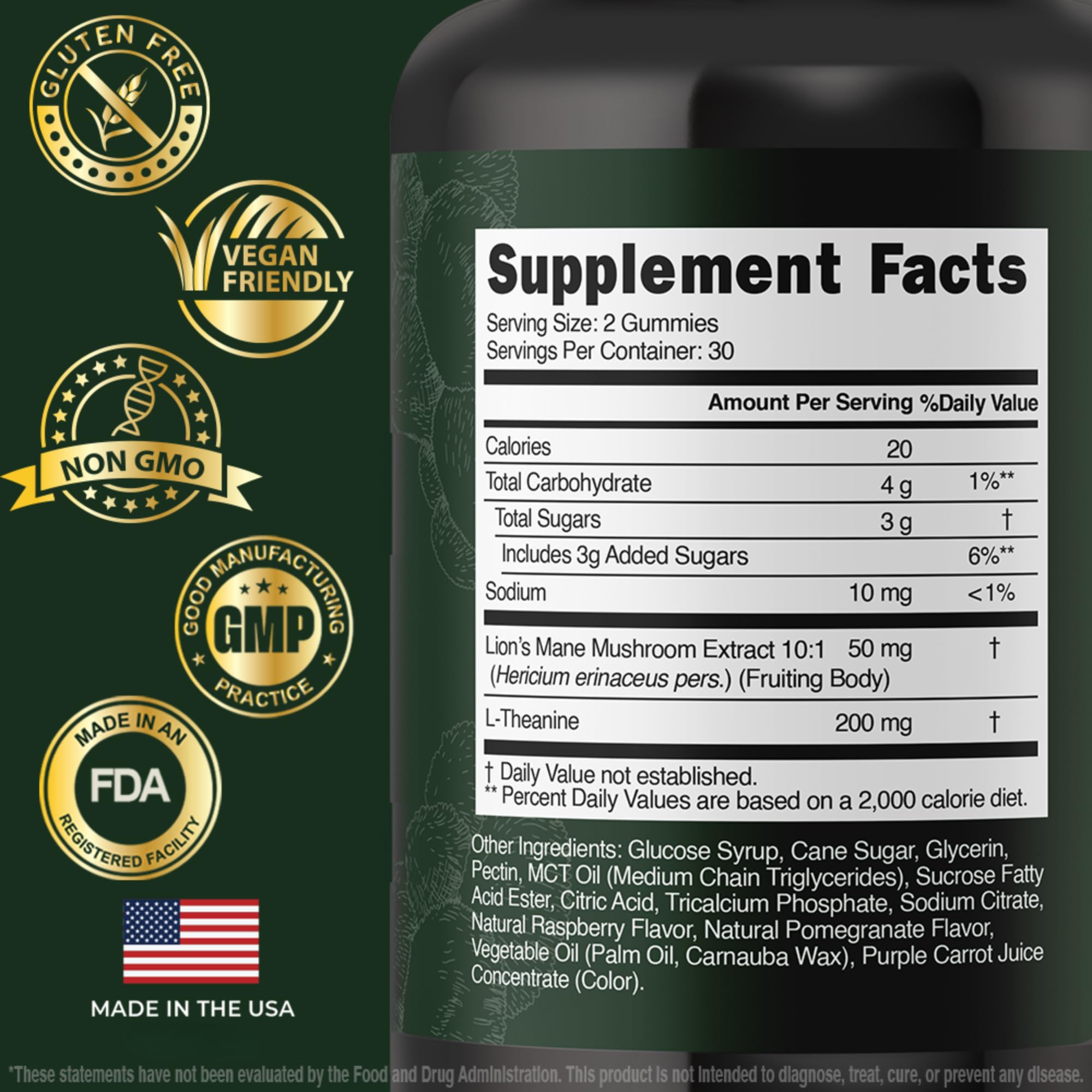 Evergreen Naturals Lion’s Mane Gummies dosage guidance for daily routine.