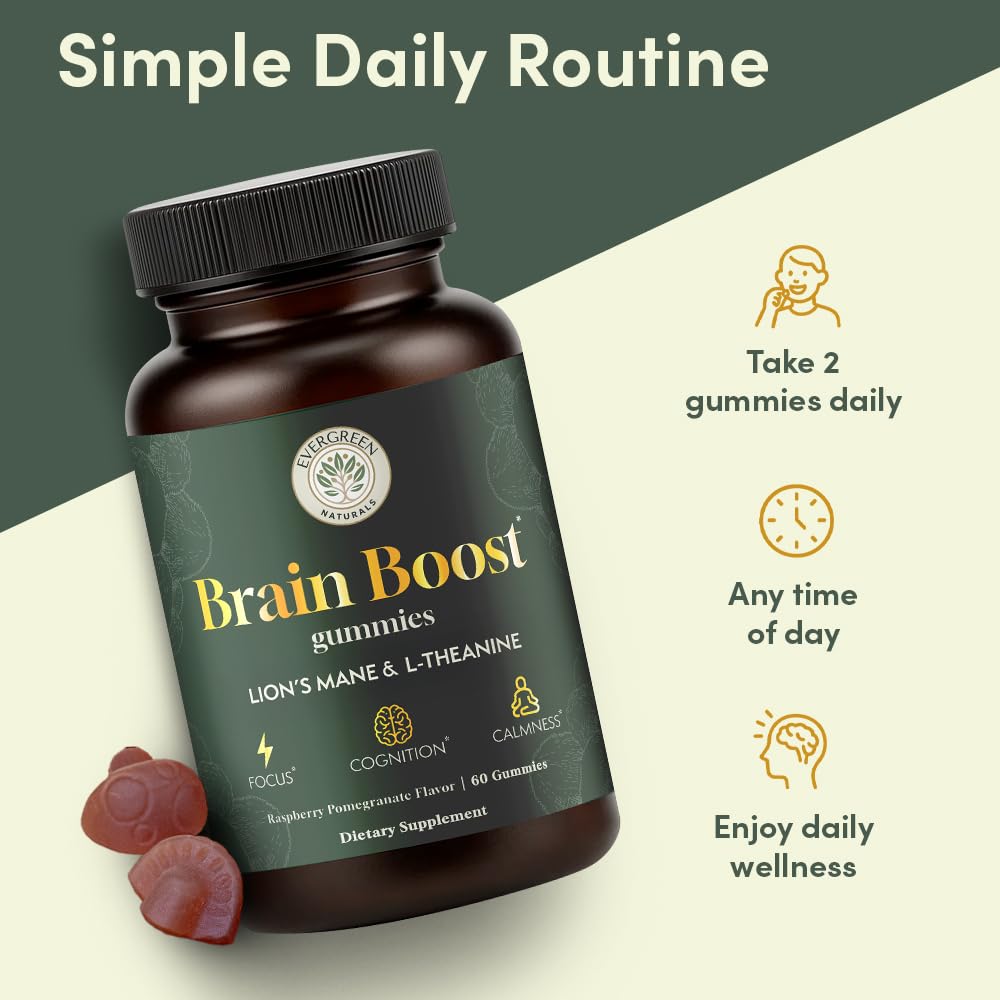 Evergreen Naturals Lion’s Mane Gummies vegan certification seal signaling plant-based formula.