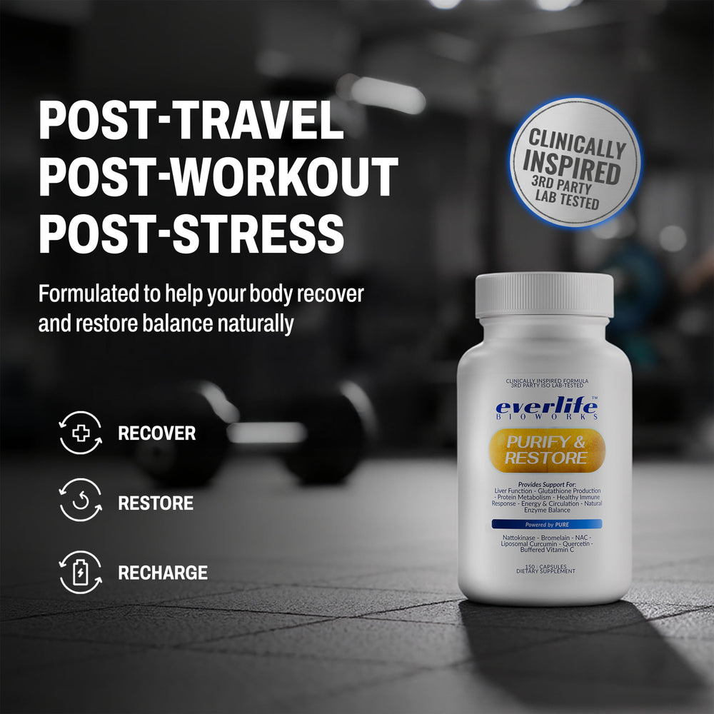 Everlife Circulation-focused shot implies improved blood flow and vessel vitality.